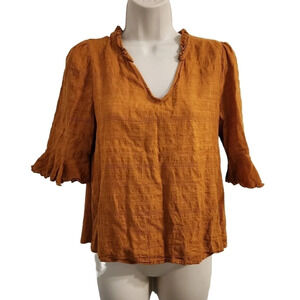 ANTHROPOLOGIE DOLAN Tandy Ruffle Blouse Marigold Yellow Size XS